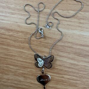 Silver Butterfly Heart Necklace